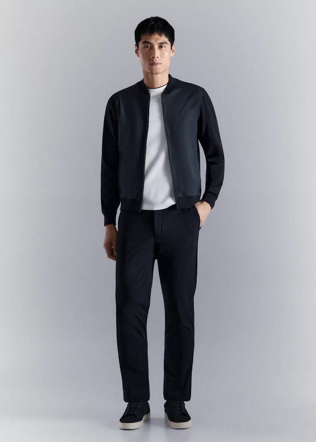 NAVY Combined bomber jacket in knit, Navy, large image number 0