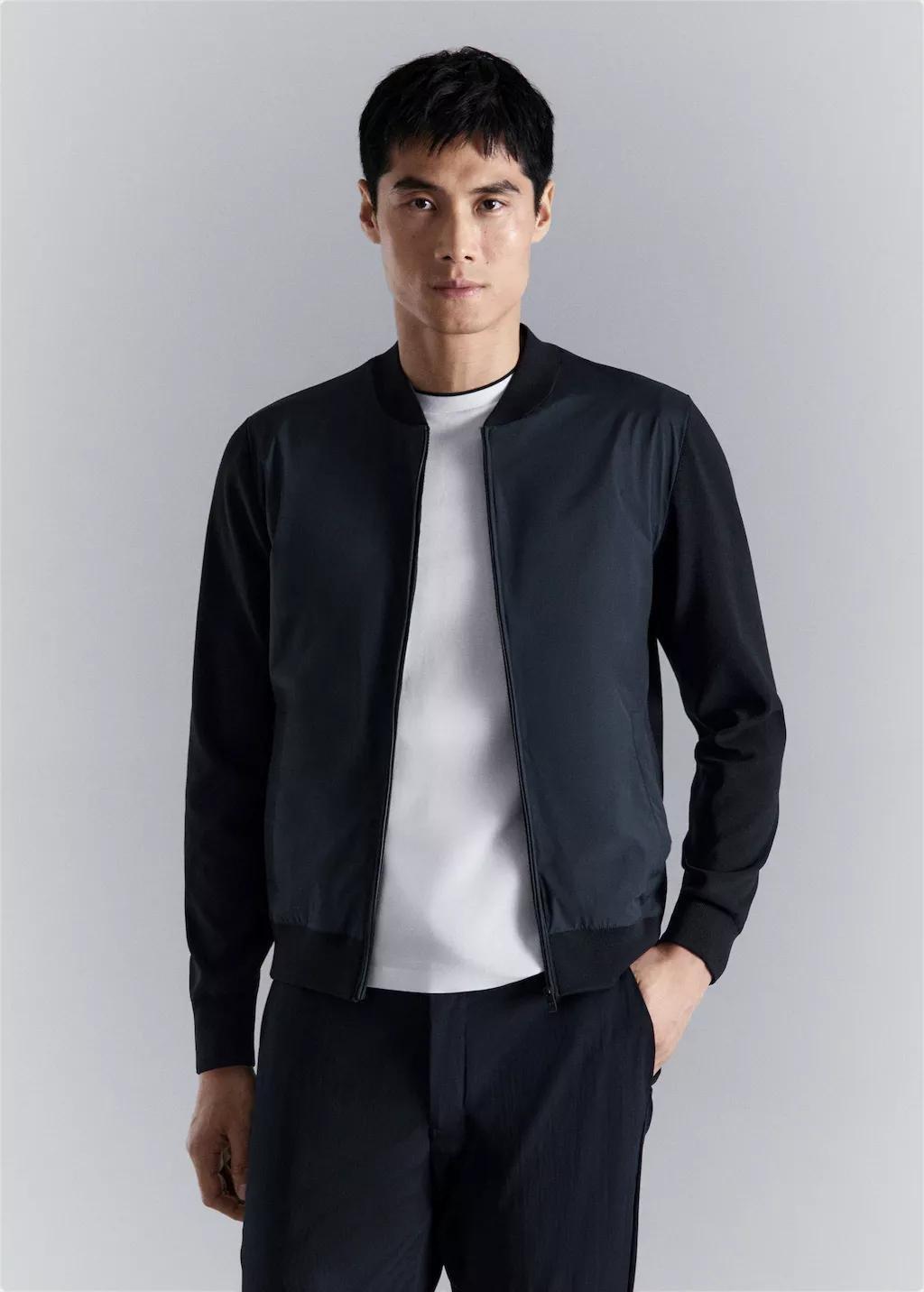 NAVY Combined bomber jacket in knit, Navy, large image number 3