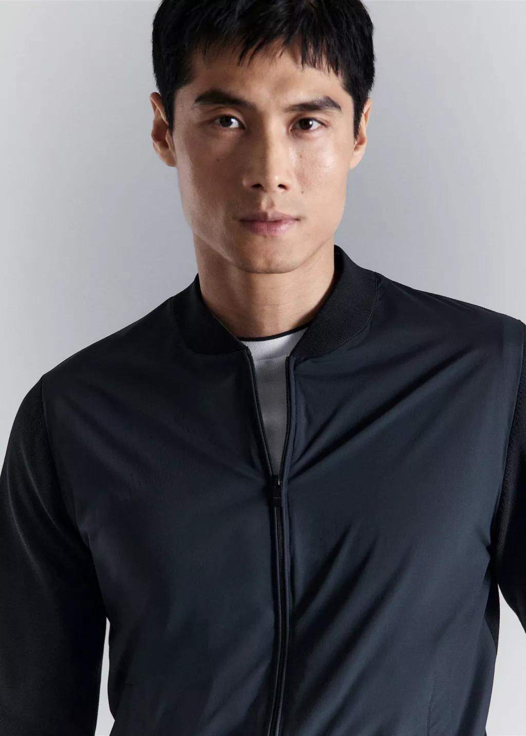 NAVY Combined bomber jacket in knit, Navy, large image number 4