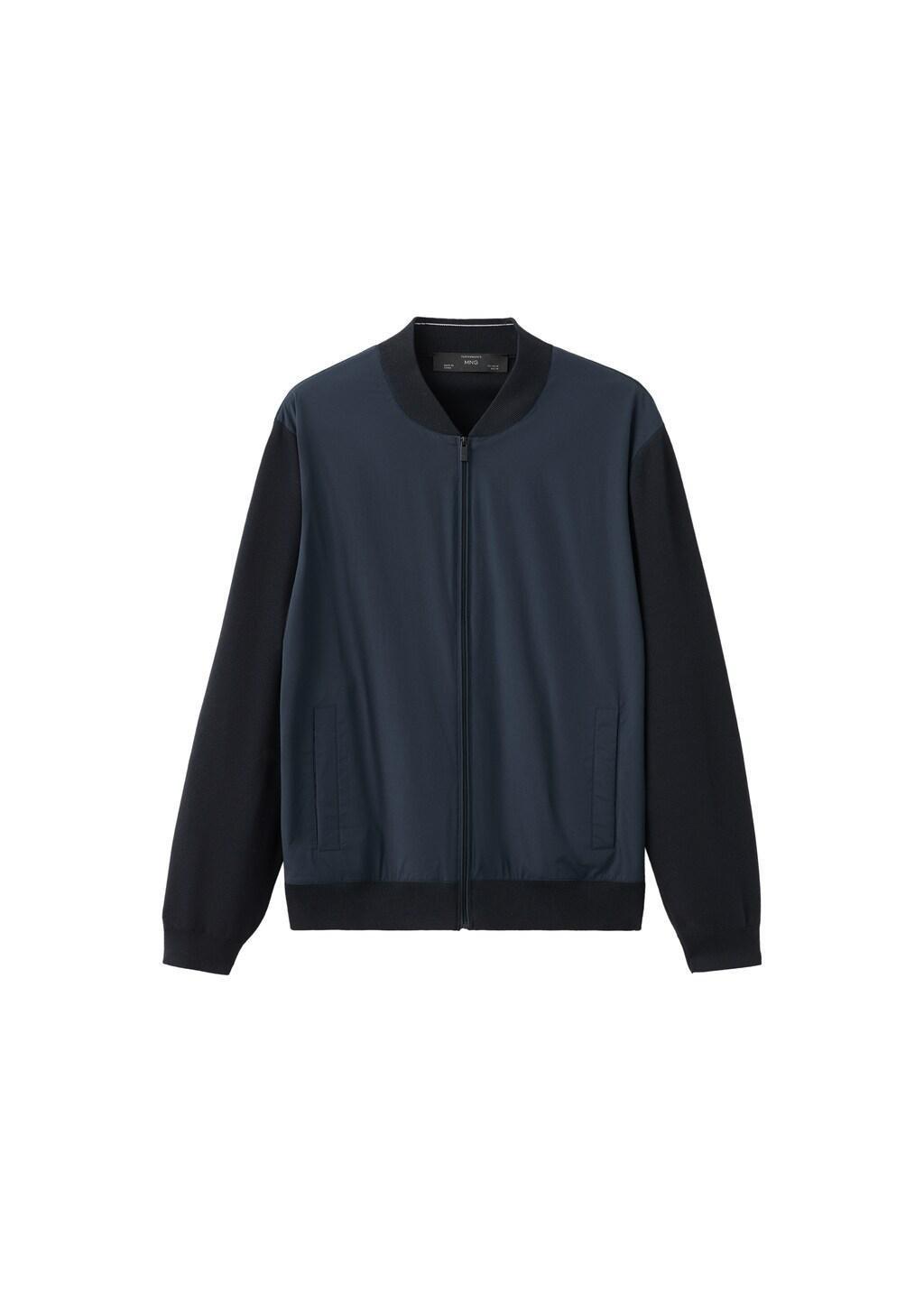 NAVY Combined bomber jacket in knit, Navy, large image number 6