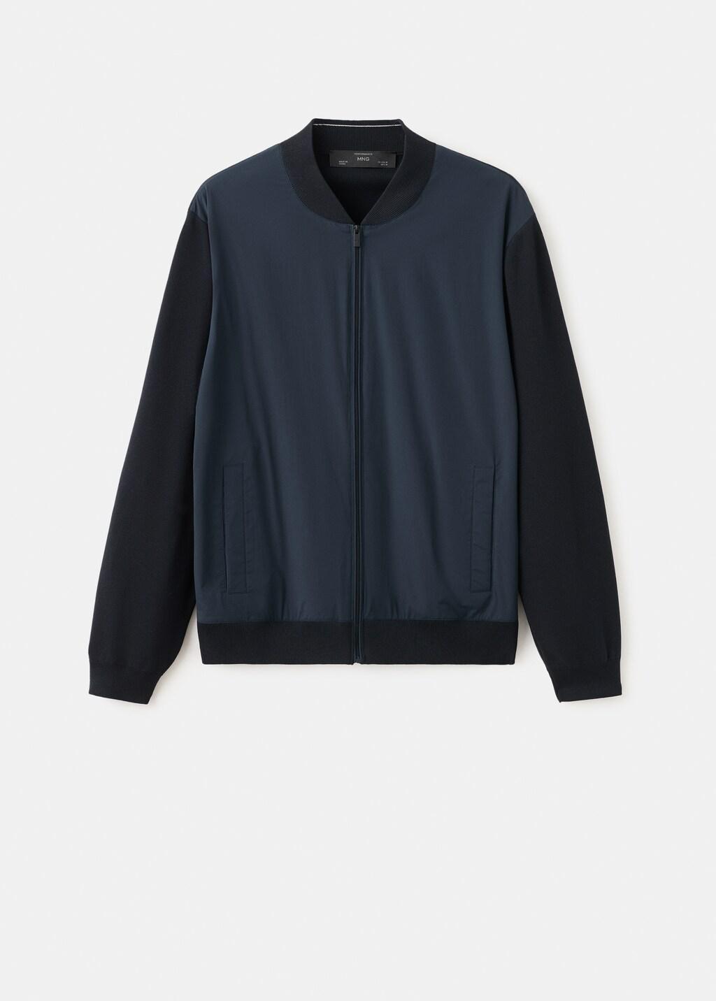 NAVY Combined bomber jacket in knit, Navy, large image number 7