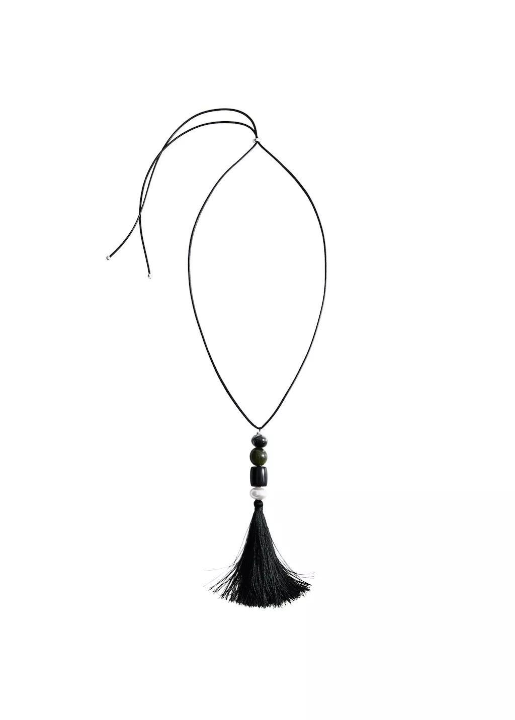 Silver Fringed Bead Necklace, Silver, large image number 2