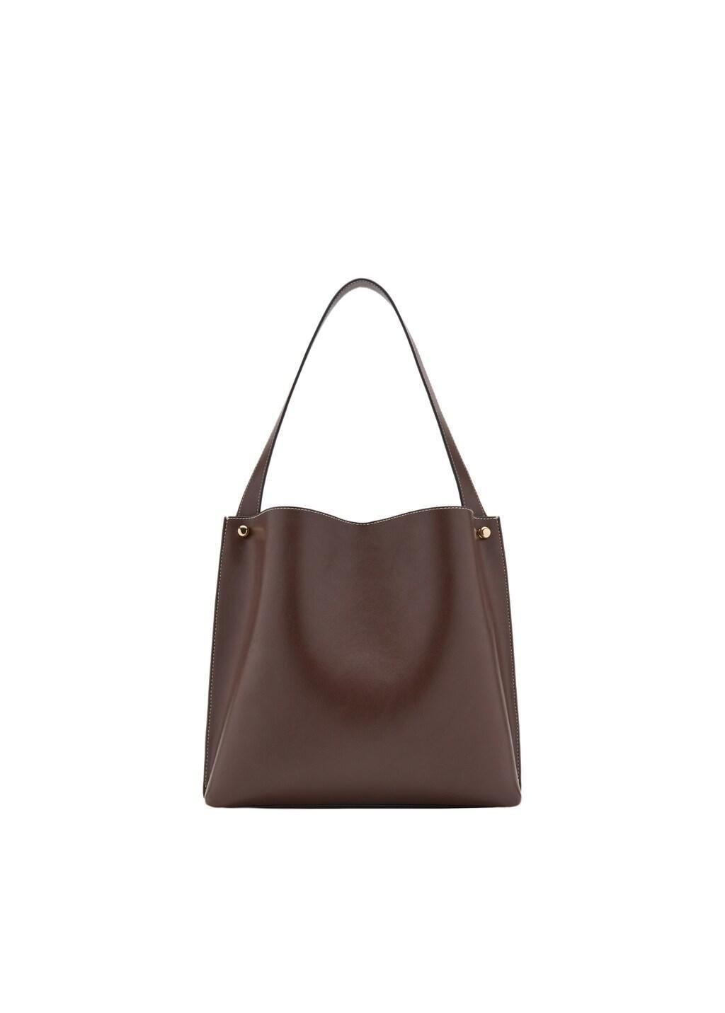 Brown Bucket Bag With Metal Details, Brown, large image number 2