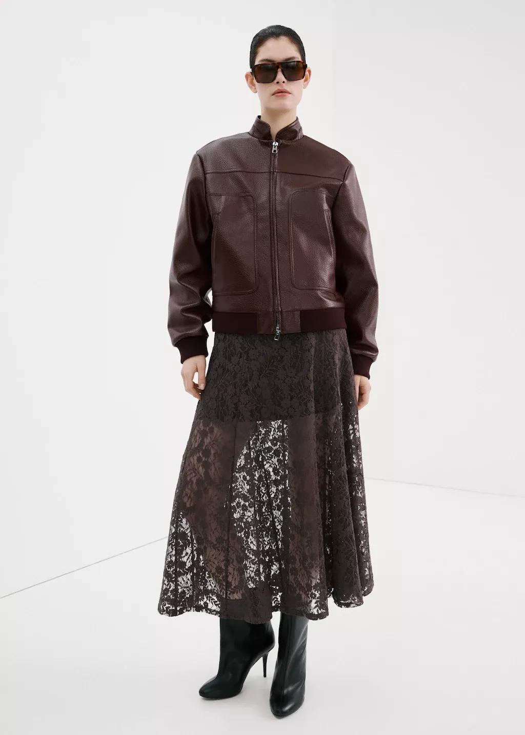 Brown Combined Lace Dress, Brown, large image number 0