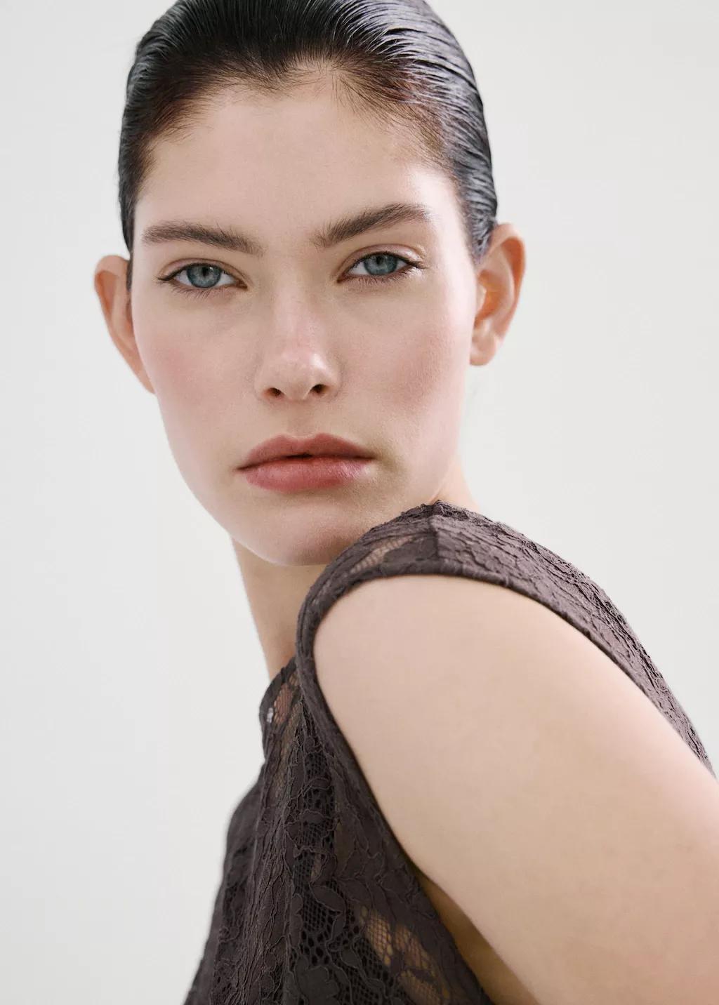 Brown Combined Lace Dress, Brown, large image number 4