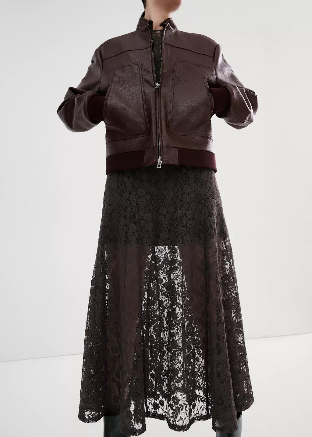 Brown Combined Lace Dress, Brown, large image number 6