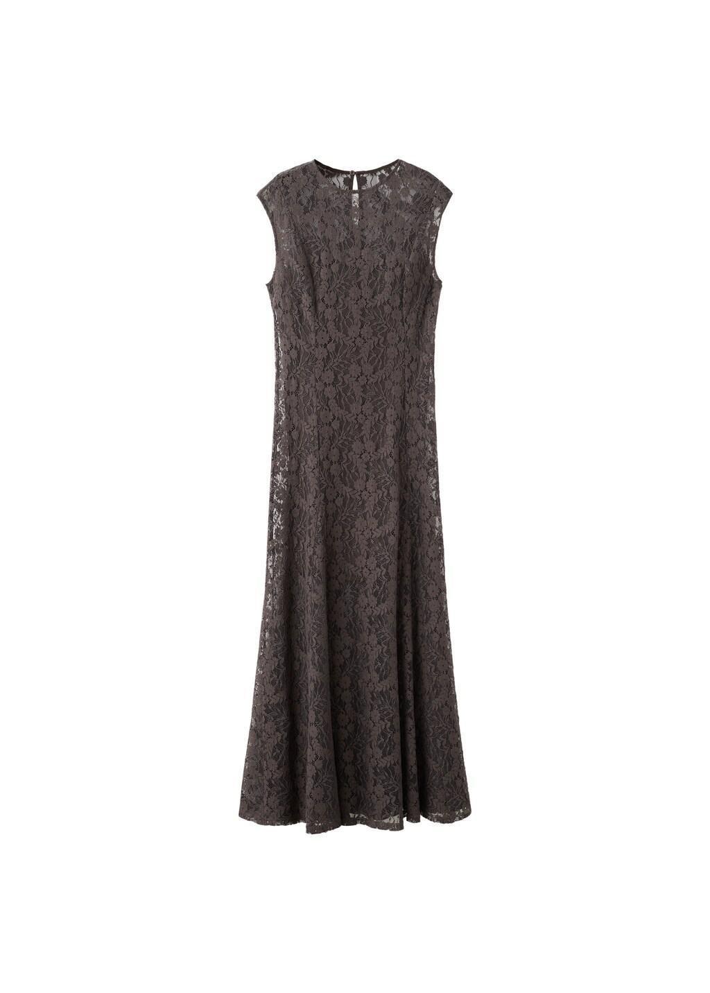 Brown Combined Lace Dress, Brown, large image number 7