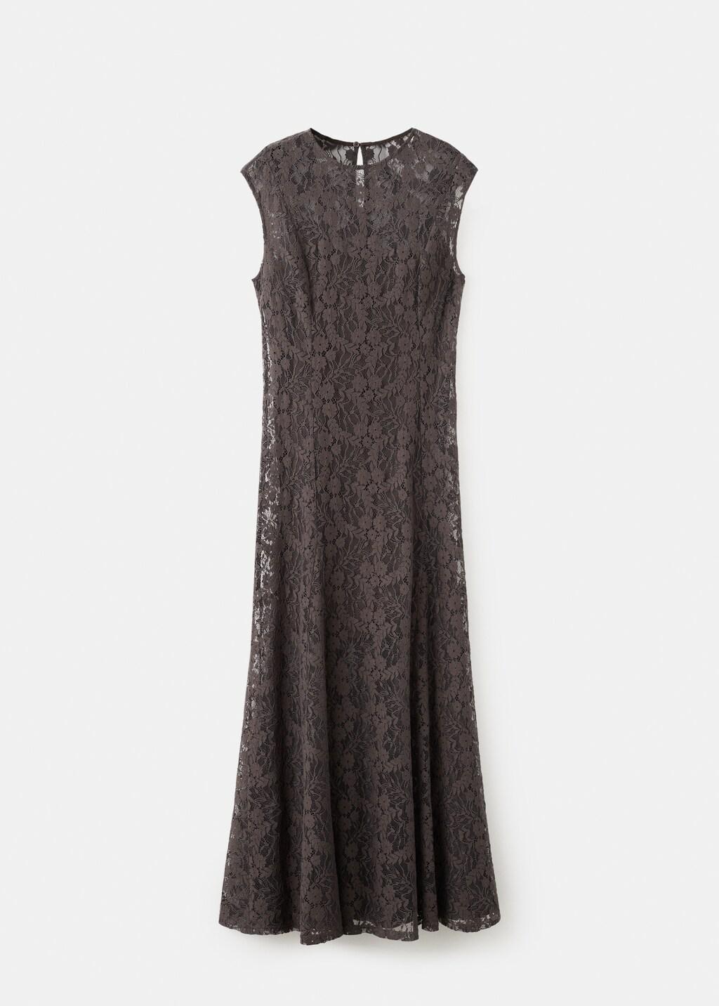 Brown Combined Lace Dress, Brown, large image number 8