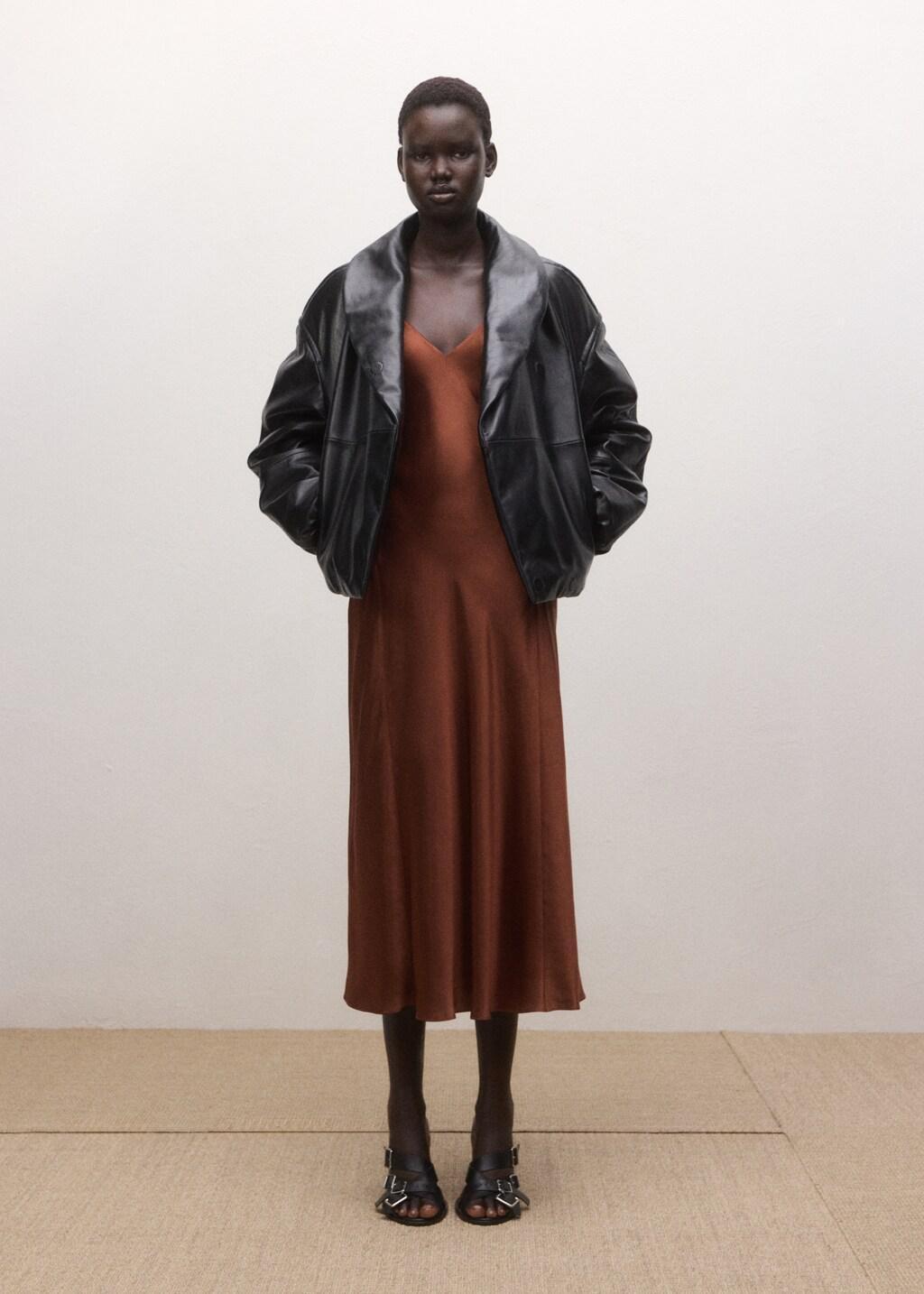 Orange Satin Silk Blend Dress, 0201_28, medium