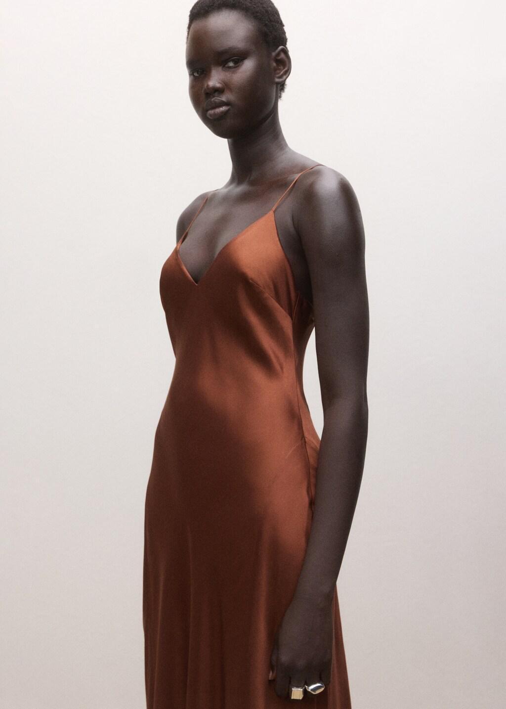 Orange Satin Silk Blend Dress, 0201_28, large image number 3