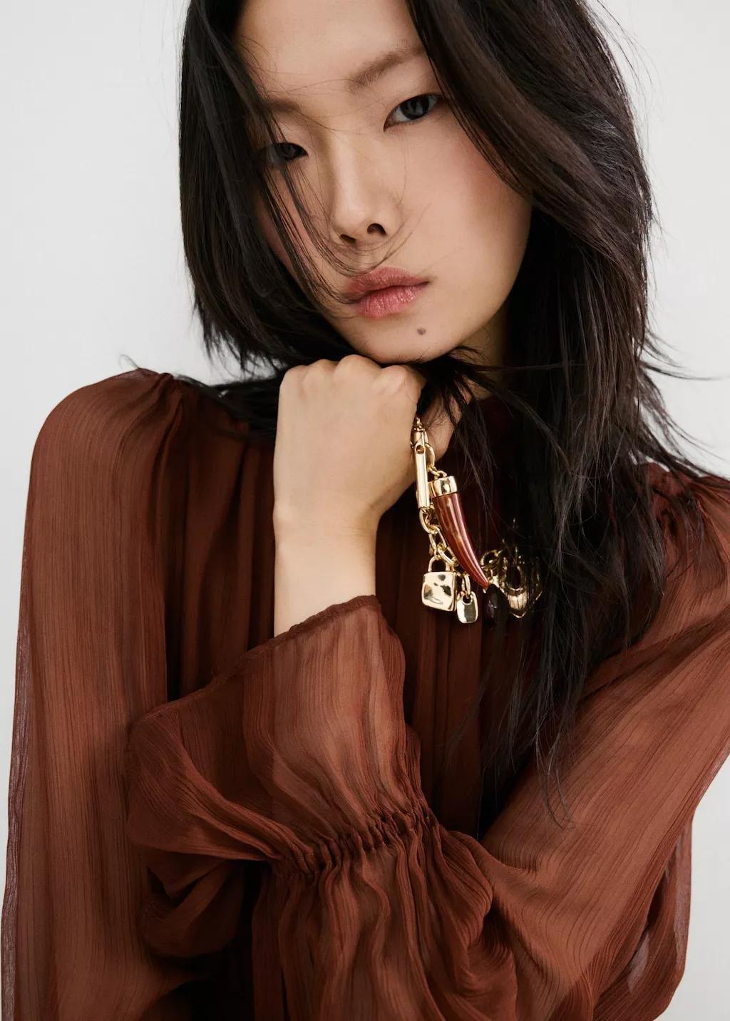 Brown Pleated Chiffon Dress, Dark Brown, large image number 4