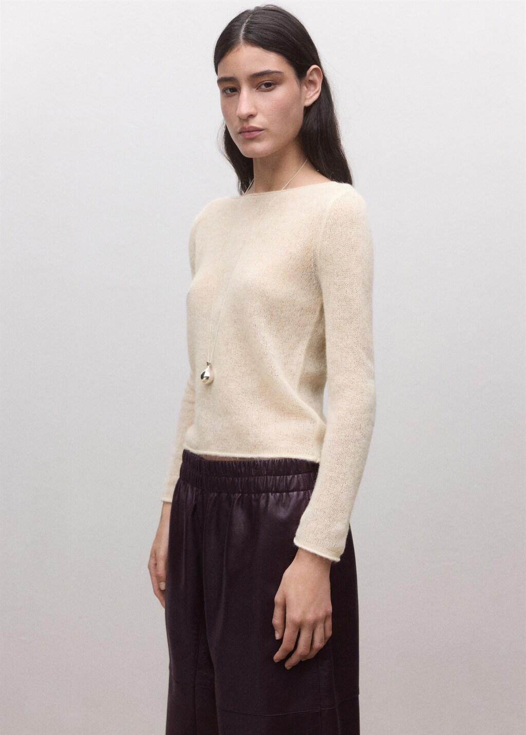 Beige Semi-Transparent Alpaca Sweater, Light Beige, large image number 3