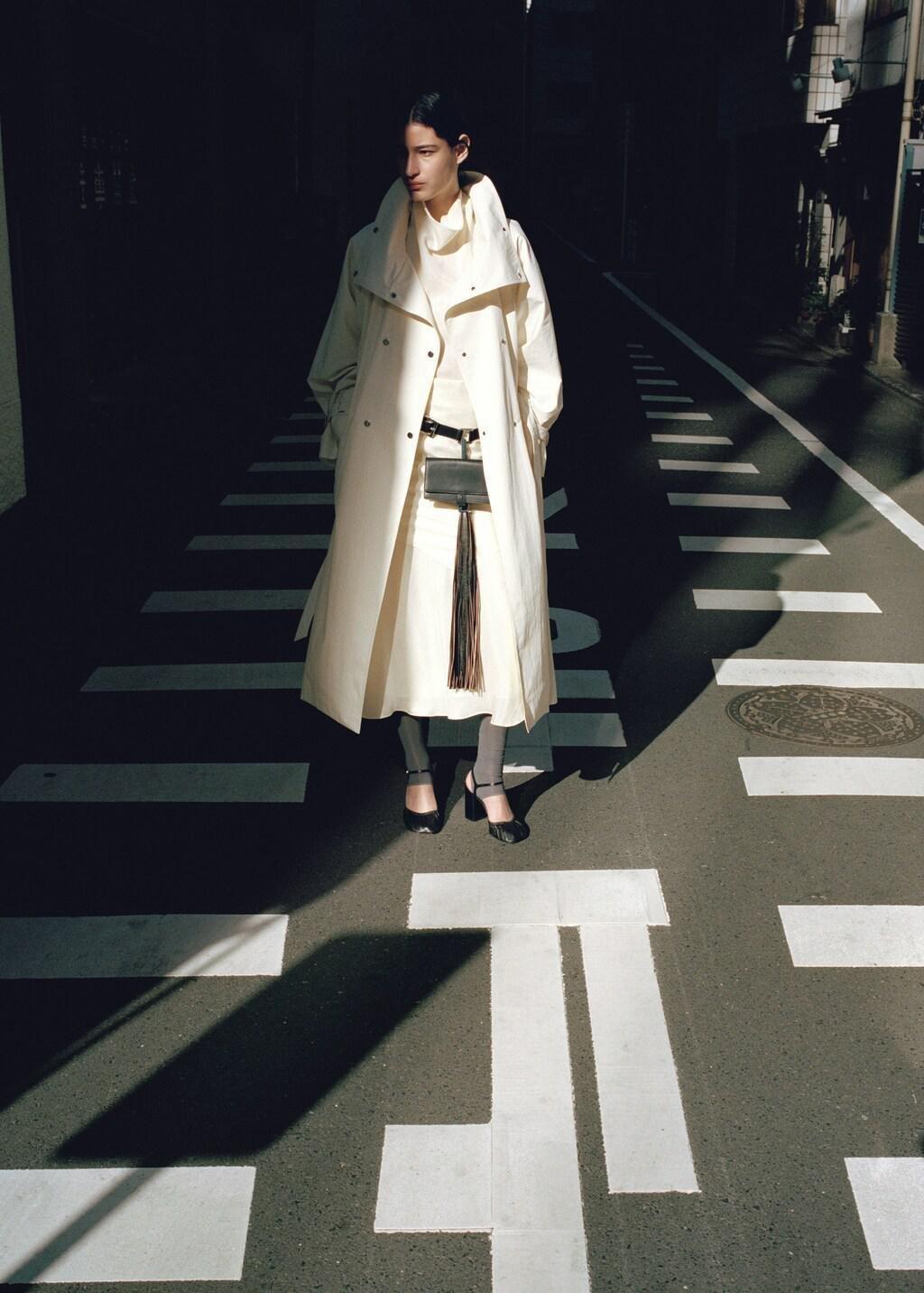 Beige Oversized Funnel Neck Trench Coat With Belt, Light Beige, large image number 3