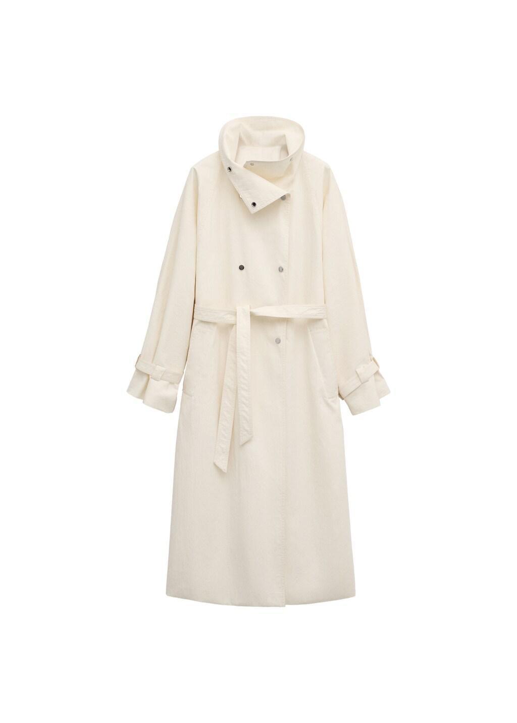 Beige Oversized Funnel Neck Trench Coat With Belt, Light Beige, large image number 7