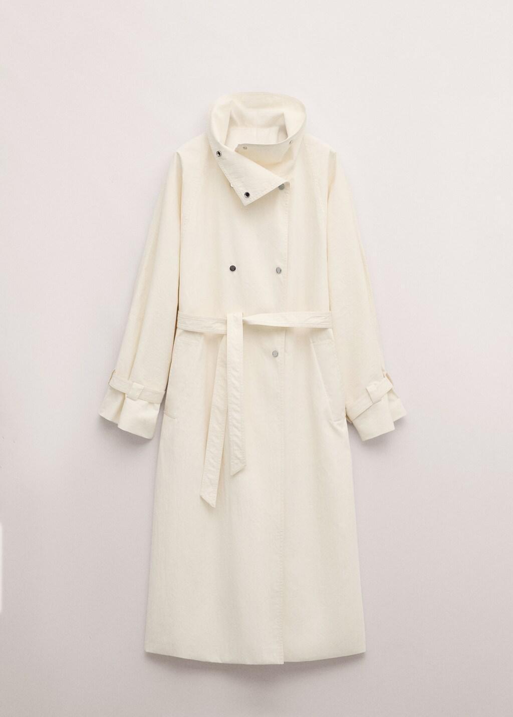 Beige Oversized Funnel Neck Trench Coat With Belt, Light Beige, large image number 8