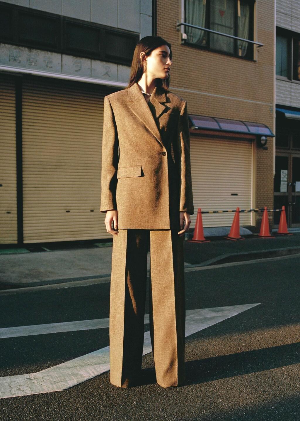 Brown Flecked Suit Trousers, Dark Brown, large image number 0