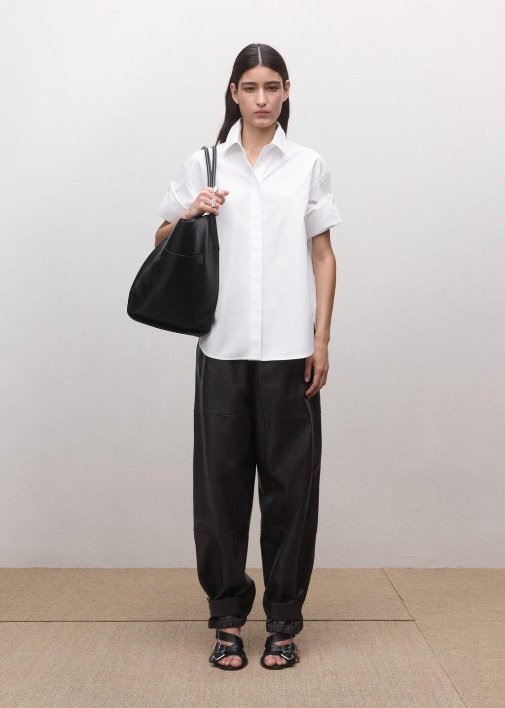 White Three-Quarter Sleeve Button-Down Shirt, White, large image number 0