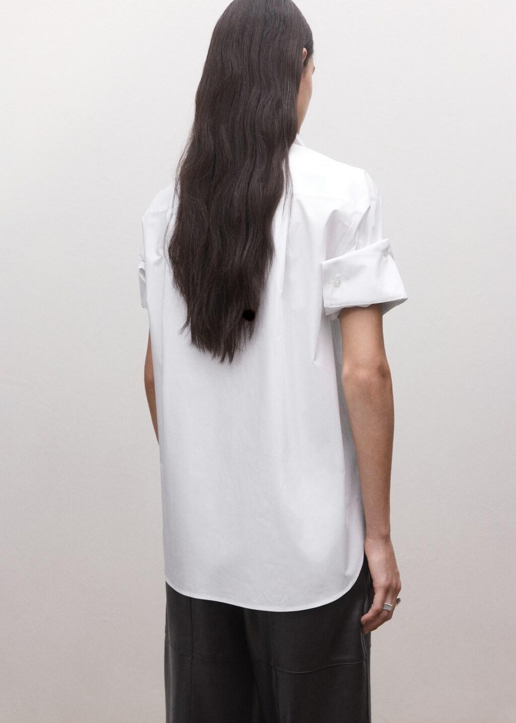 White Three-Quarter Sleeve Button-Down Shirt, White, large image number 2
