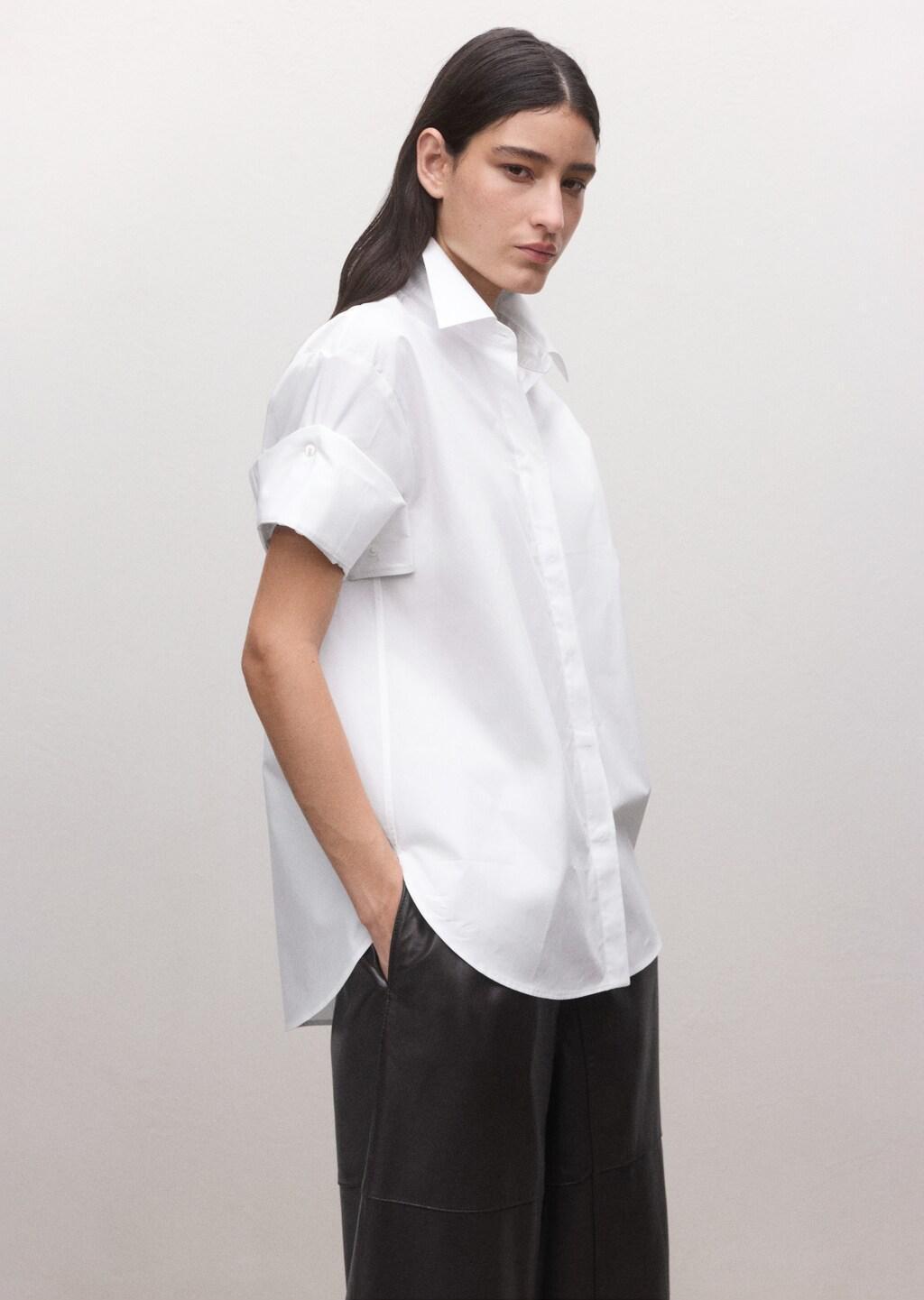 White Three-Quarter Sleeve Button-Down Shirt, White, large image number 3