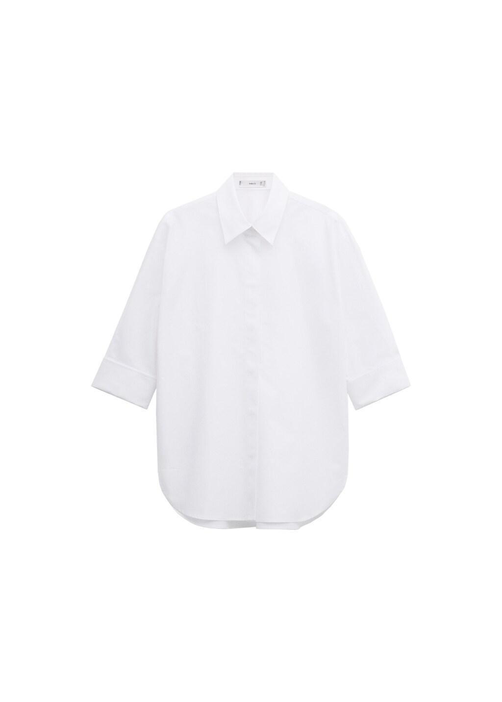 White Three-Quarter Sleeve Button-Down Shirt, White, large image number 7