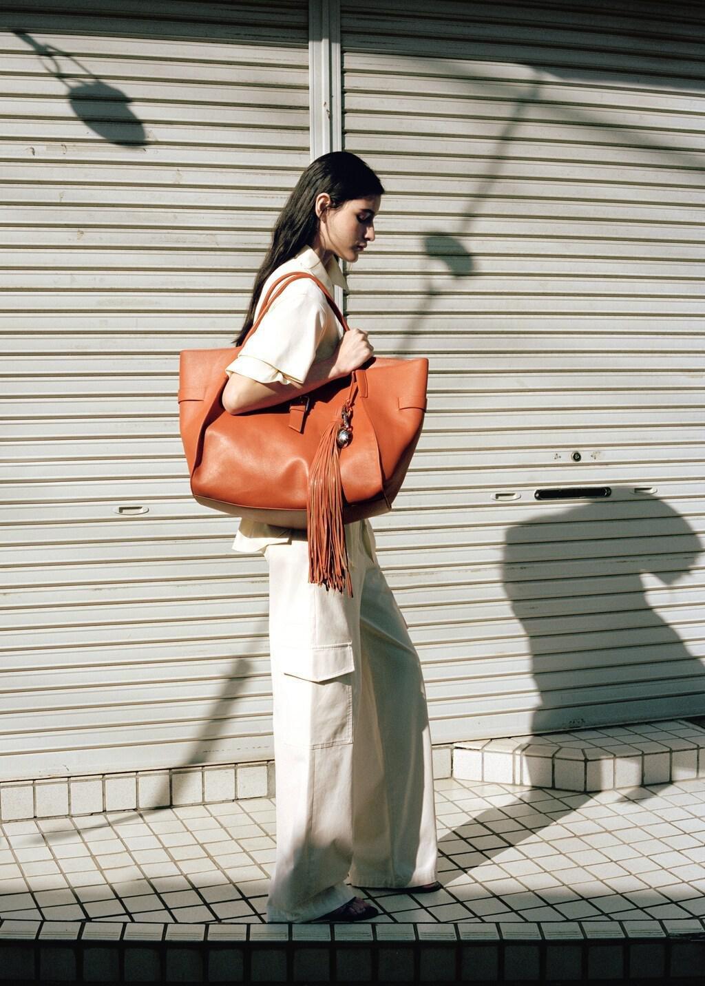 Orange Leather Maxi Shopper Bag, Orange, large image number 0