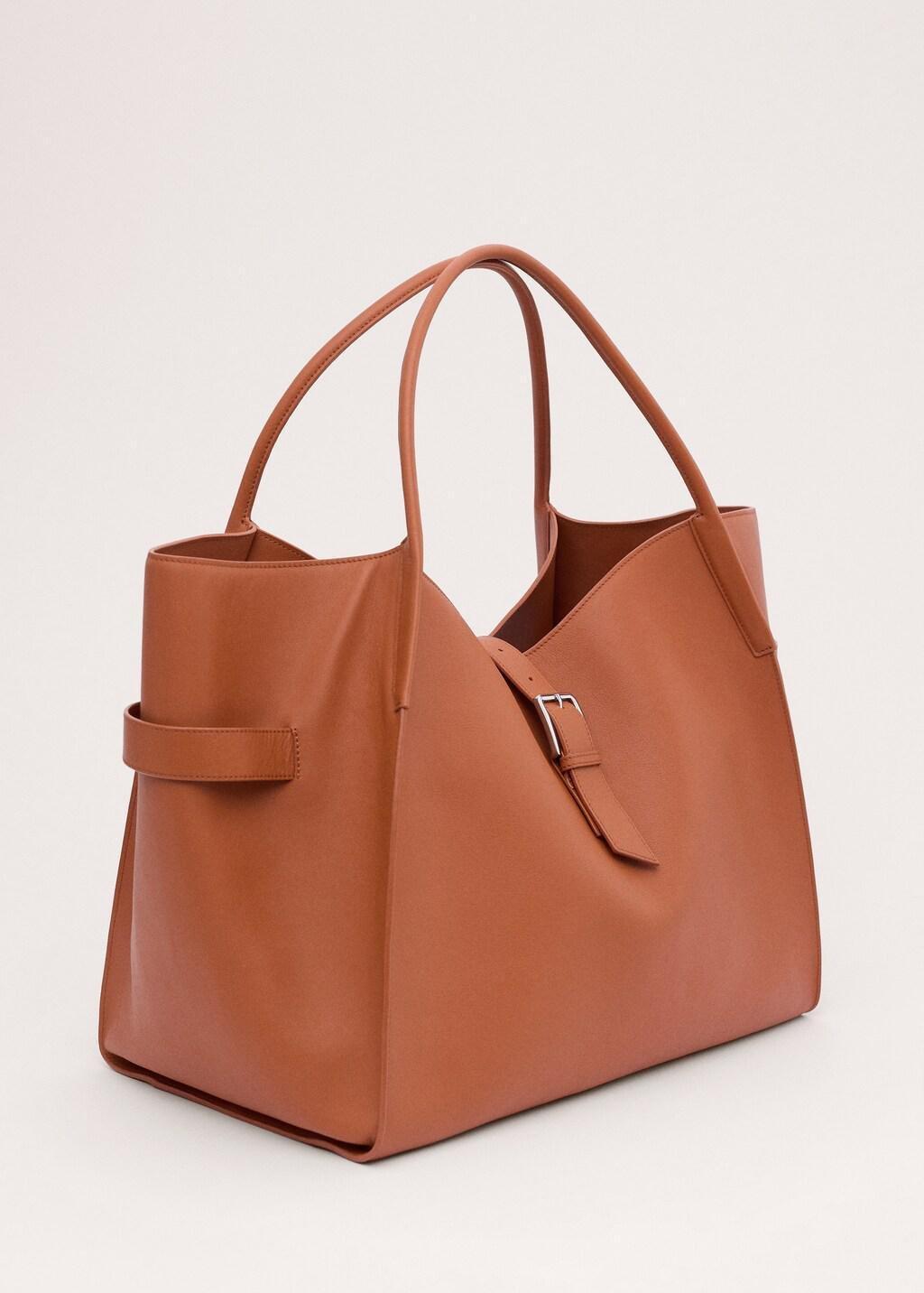 Orange Leather Maxi Shopper Bag, Orange, medium