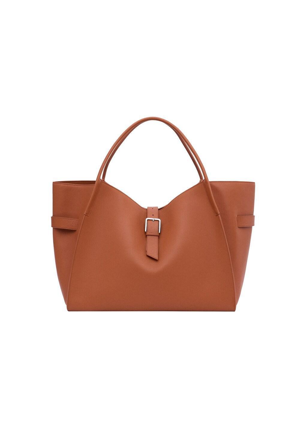 Orange Leather Maxi Shopper Bag, Orange, large image number 3