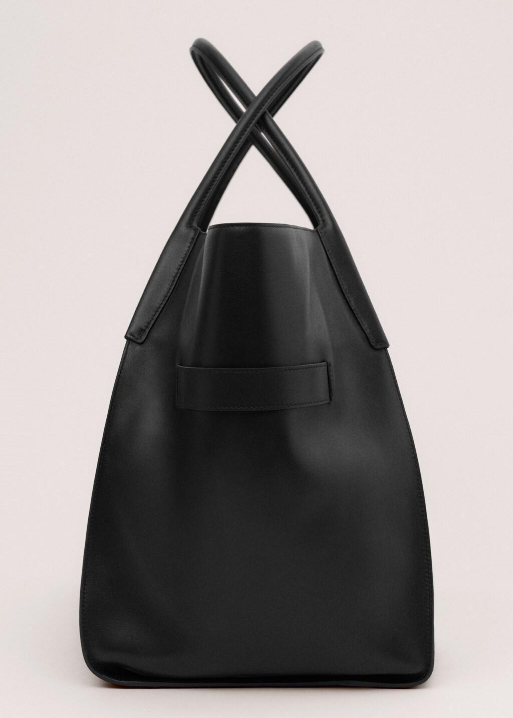 Black Leather Maxi Shopper Bag, Black, medium