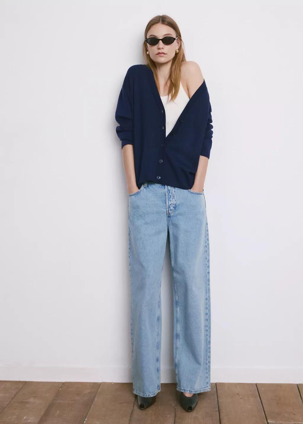 Navy V-Neck Knitted Cardigan, Navy, medium