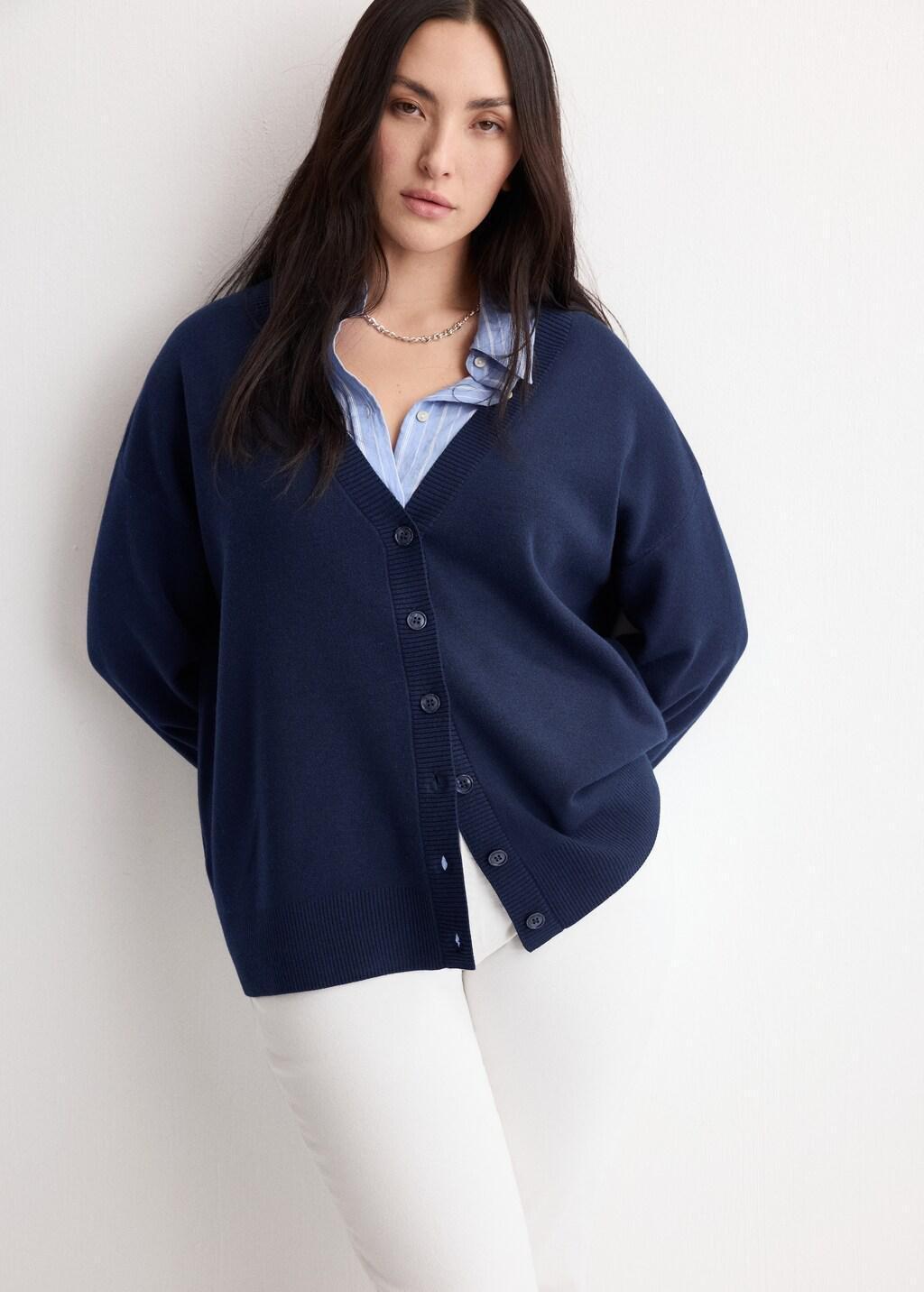 Navy V-Neck Knitted Cardigan, Navy, large image number 6