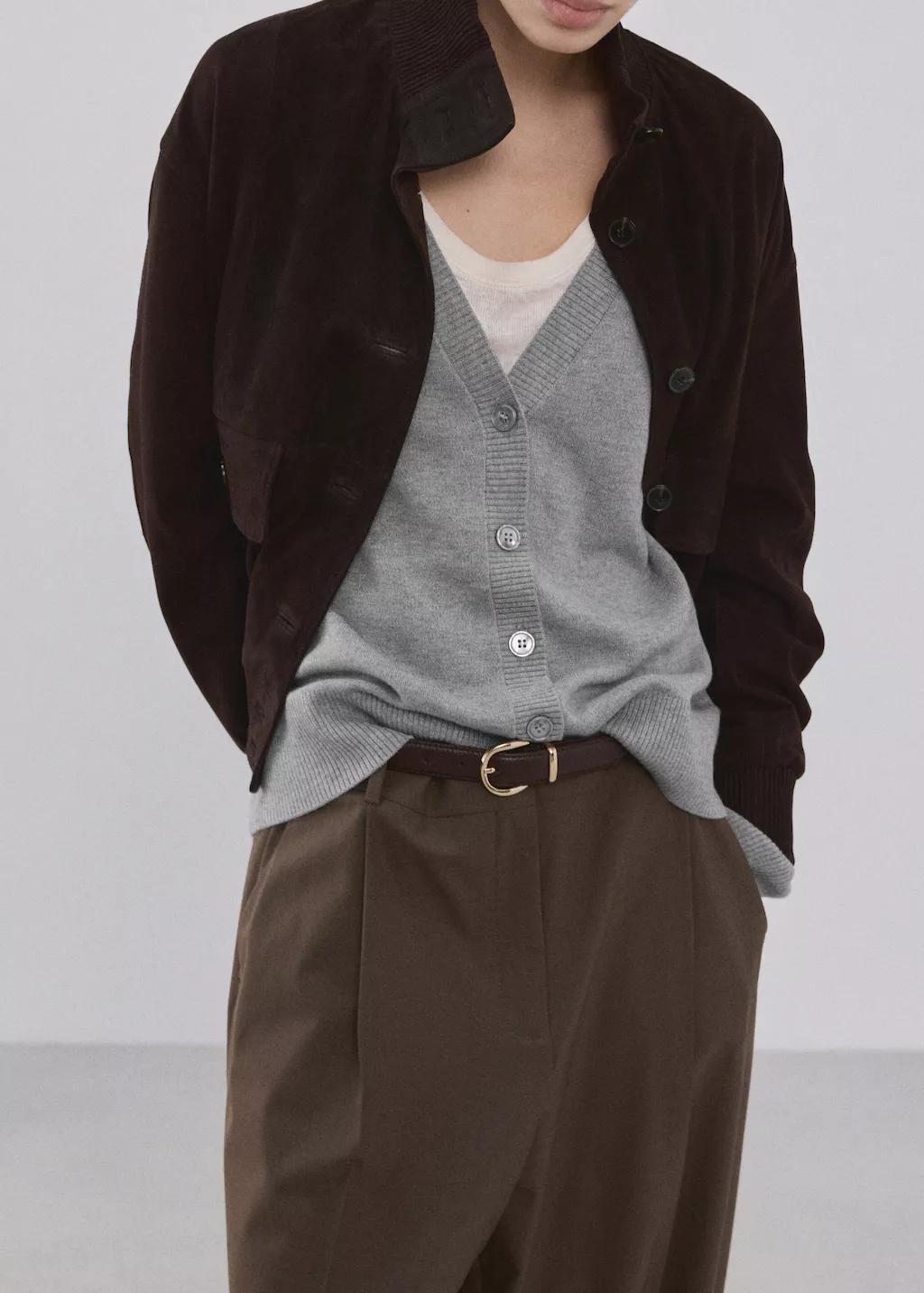 Grey V-Neck Knitted Cardigan, 0201_94, large image number 5