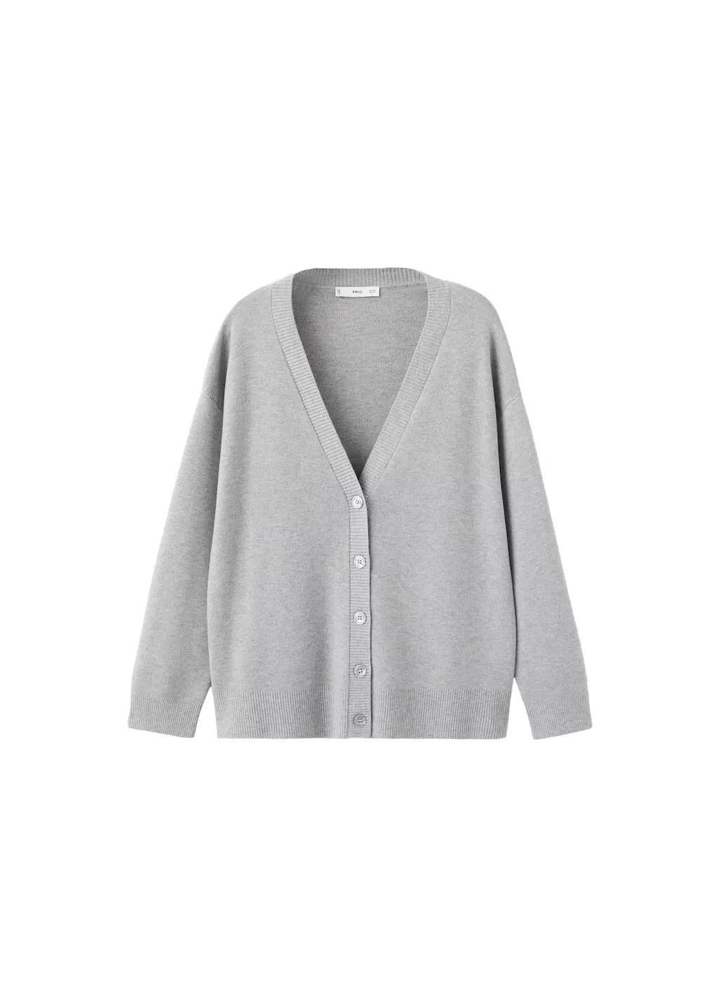 Grey V-Neck Knitted Cardigan, Medium Grey, large image number 6