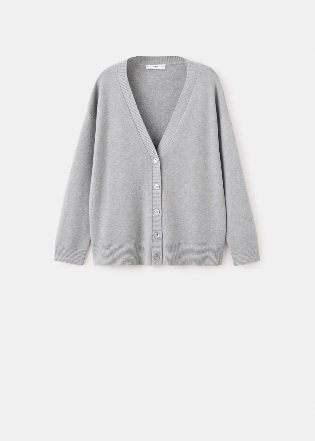 Grey V-Neck Knitted Cardigan, Medium Grey, large image number 7