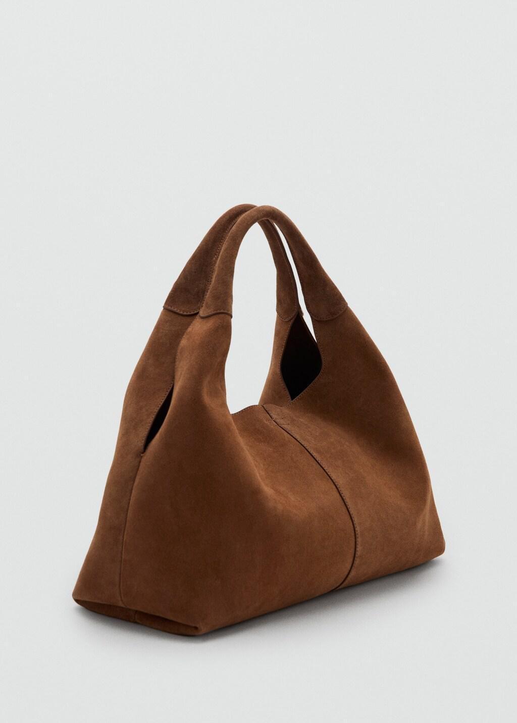 Brown Suede Shoulder Bag With Stitching, Brown, large image number 1