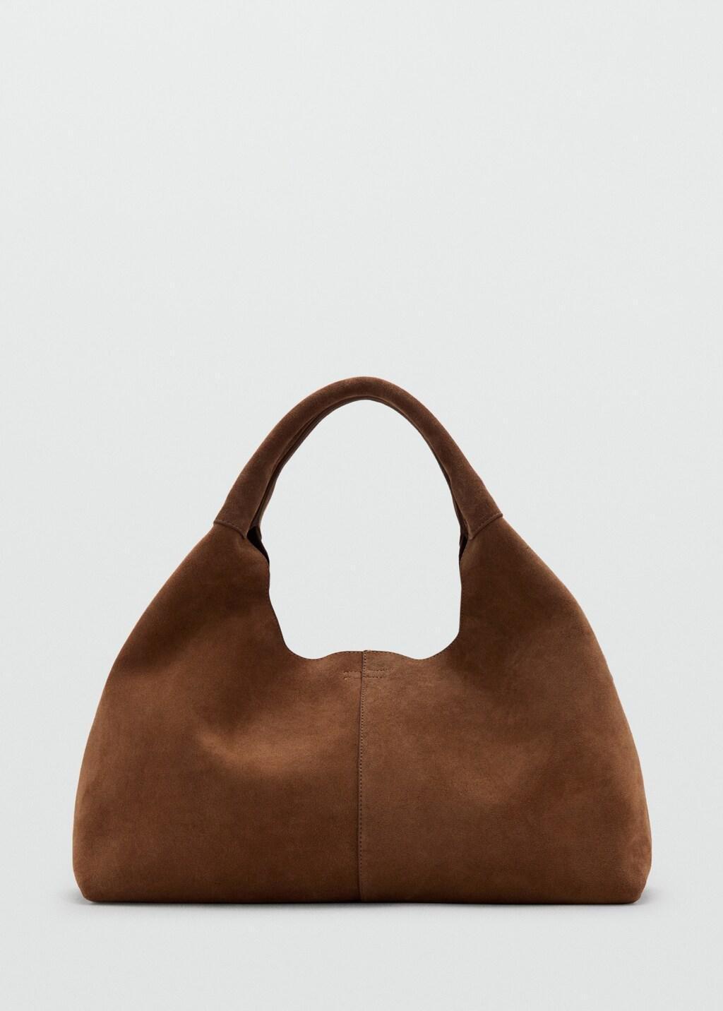 Brown Suede Shoulder Bag With Stitching, Brown, large image number 5