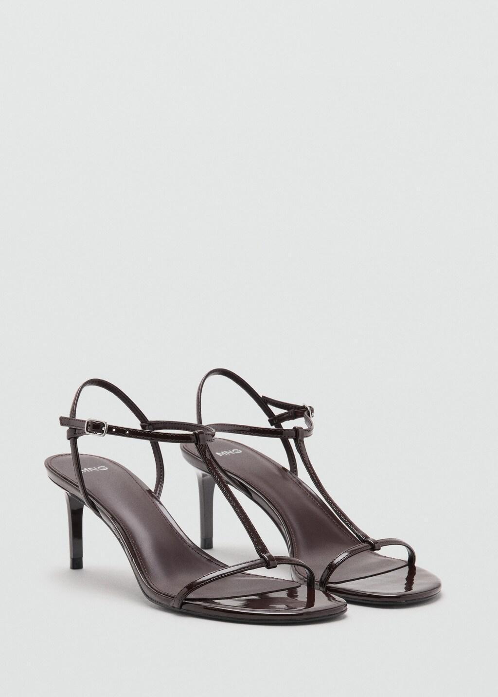 Brown Strappy Heeled Sandals, Dark Brown, medium