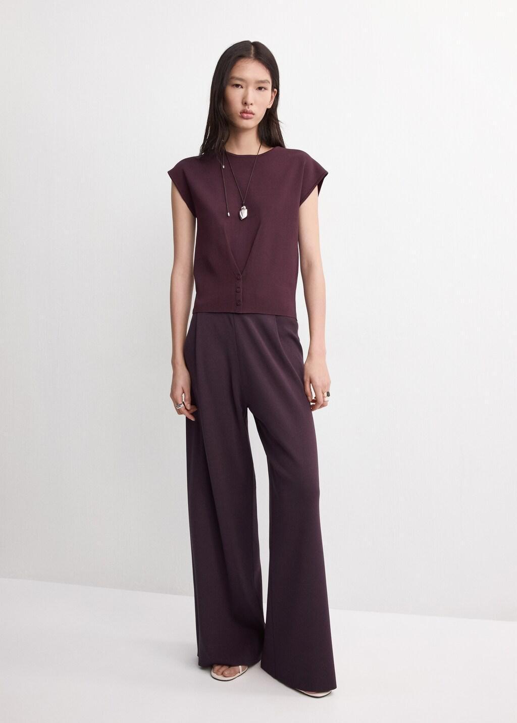 Red Buttoned Knit Top, Dark Red, large image number 0