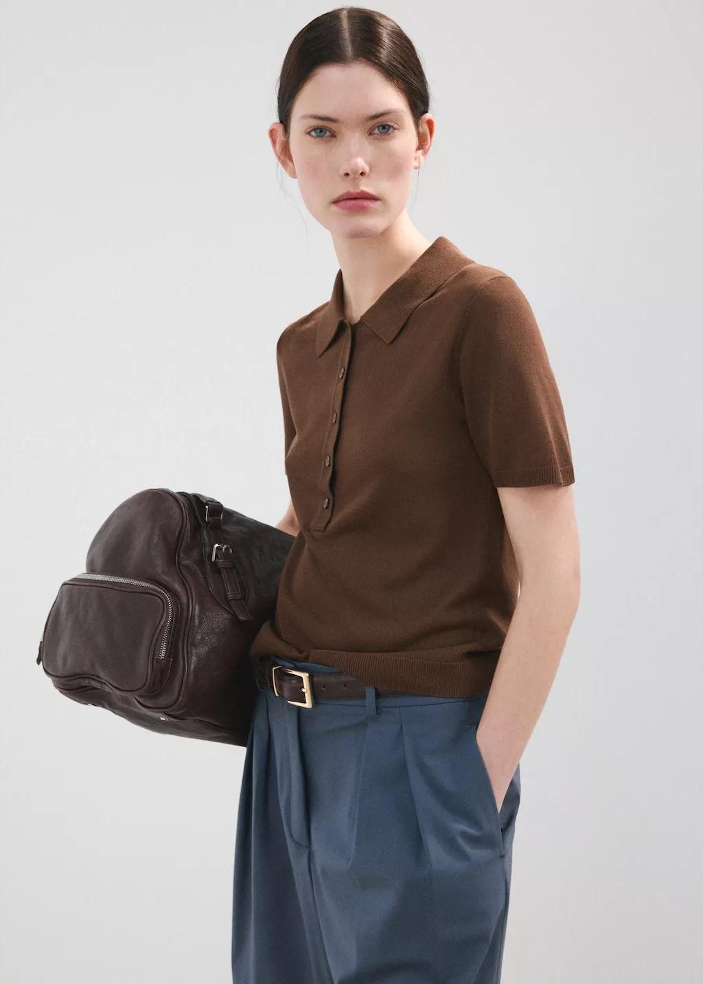 Brown Knitted Polo-Neck Sweater, 0201_32, large image number 3