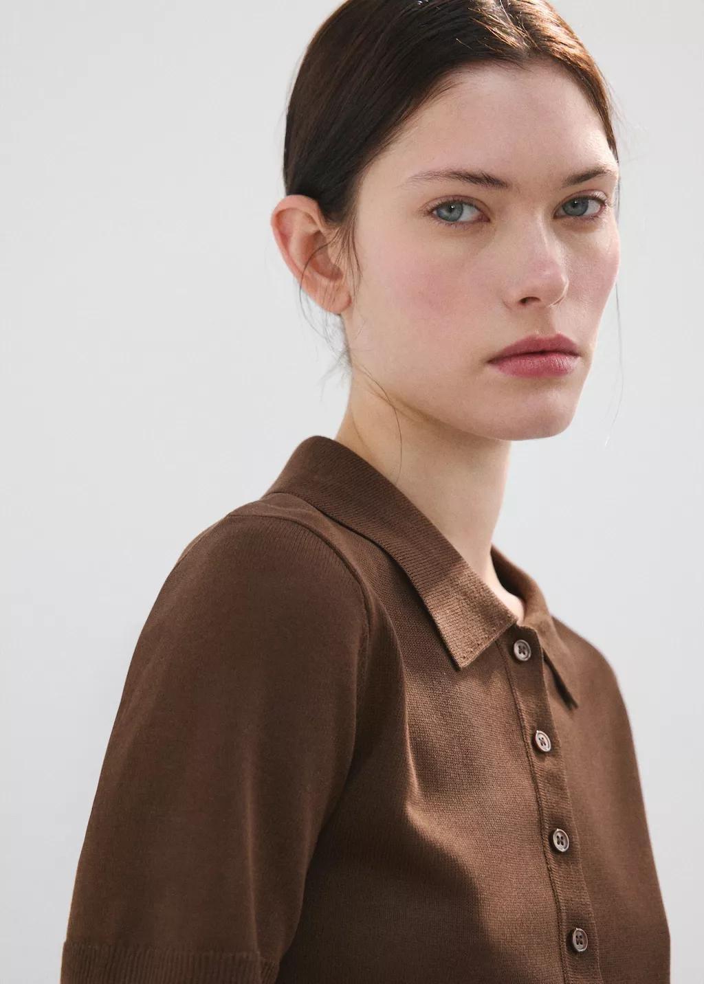 Brown Knitted Polo-Neck Sweater, 0201_32, large image number 4