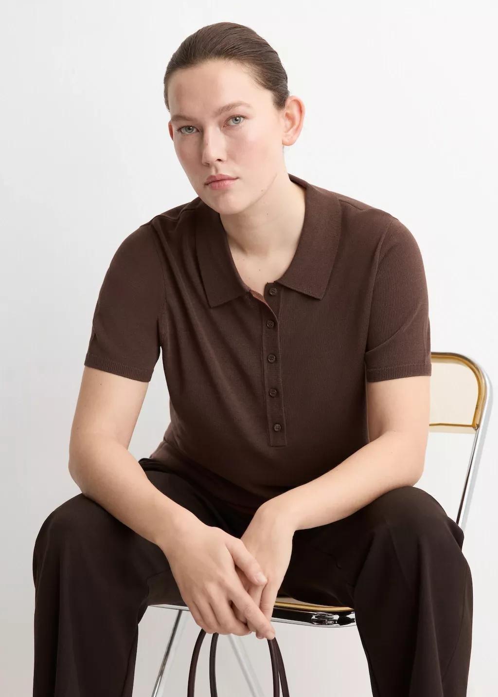 Brown Knitted Polo-Neck Sweater, 0201_32, large image number 6
