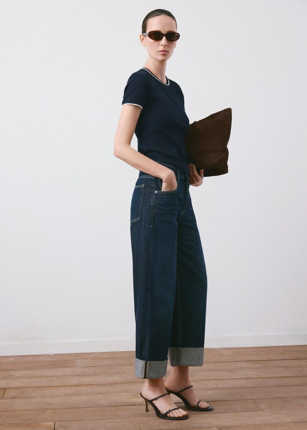 Navy Contrast Trim T-Shirt, Navy, large image number 0