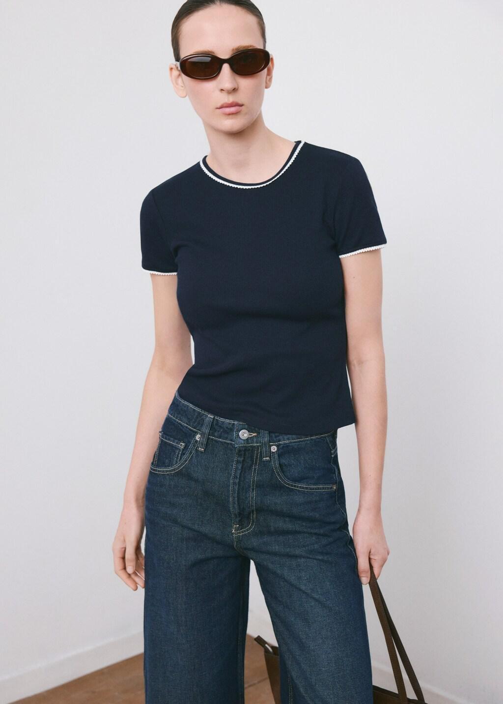 Navy Contrast Trim T-Shirt, Navy, large image number 3