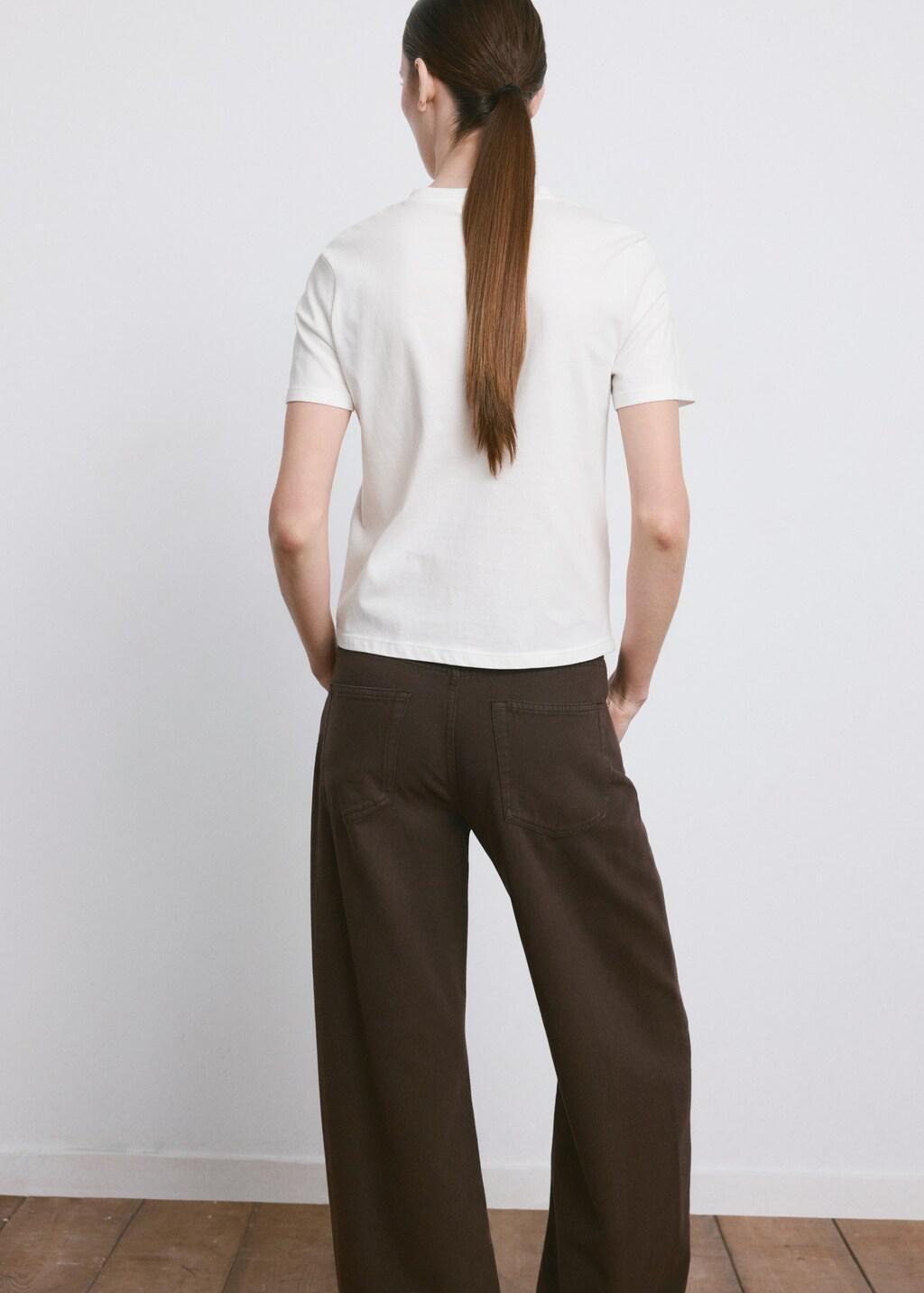 White Embroidered Cotton T-Shirt, Natural White, medium