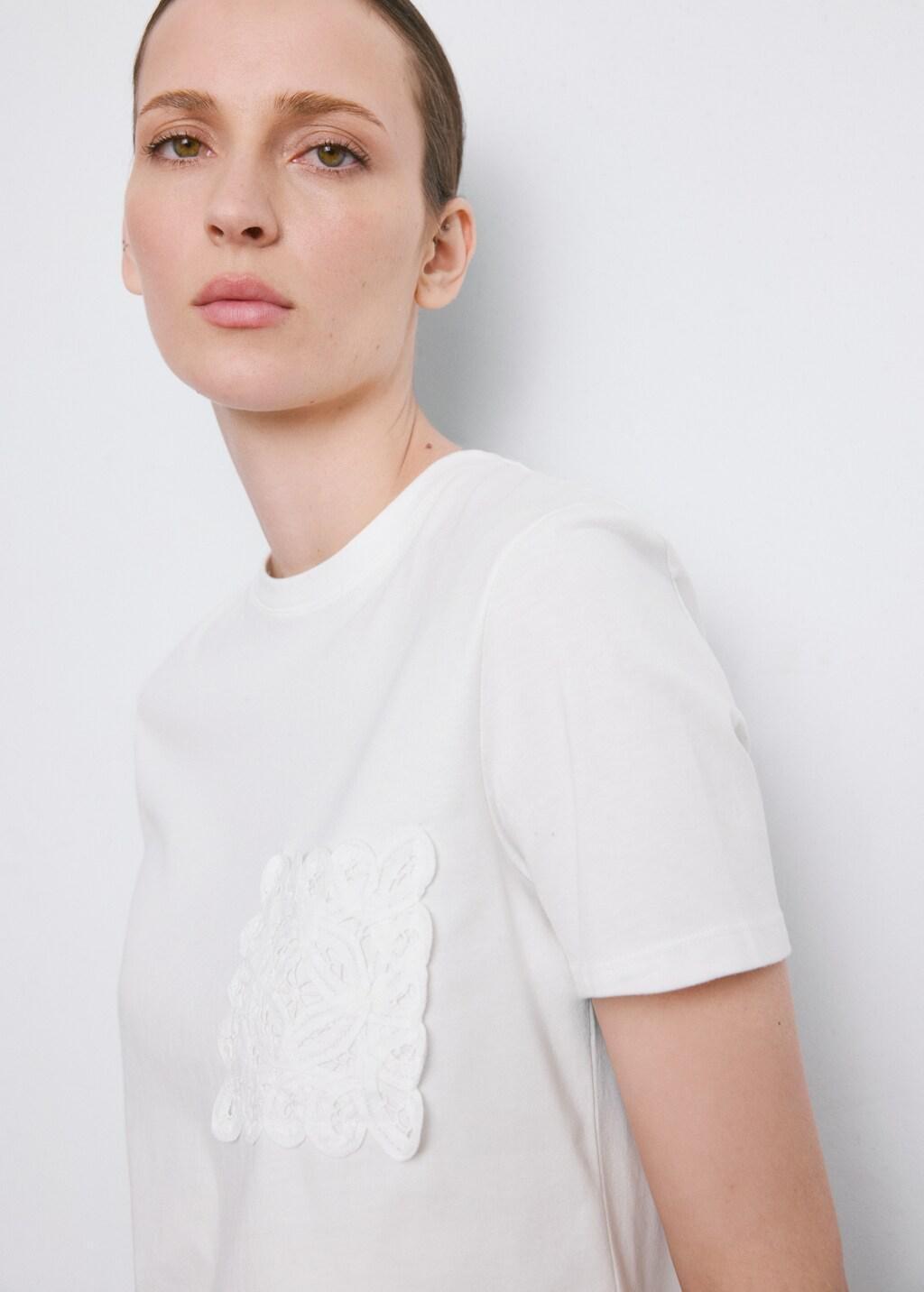 White Embroidered Cotton T-Shirt, Natural White, large image number 4