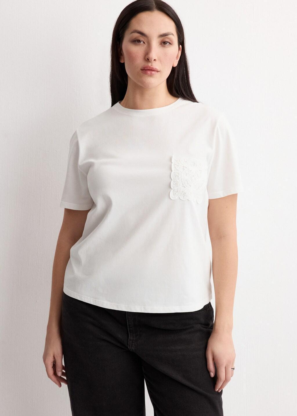 White Embroidered Cotton T-Shirt, Natural White, large image number 6