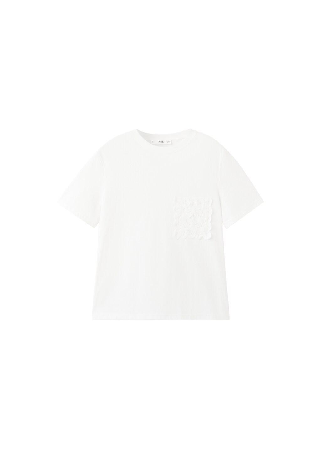 White Embroidered Cotton T-Shirt, Natural White, large image number 8