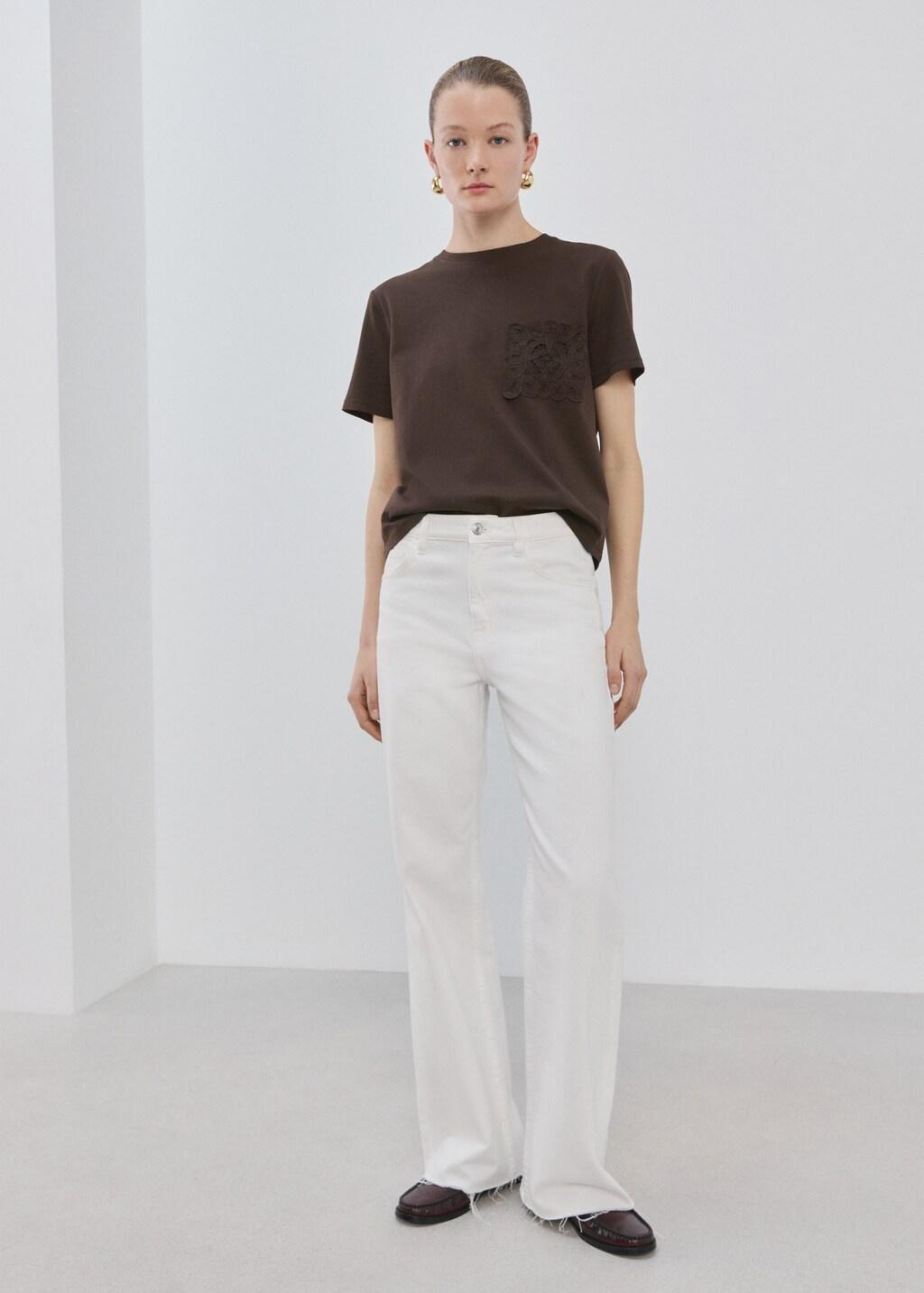 Brown Embroidered Cotton T-Shirt, 0201_32, large image number 0