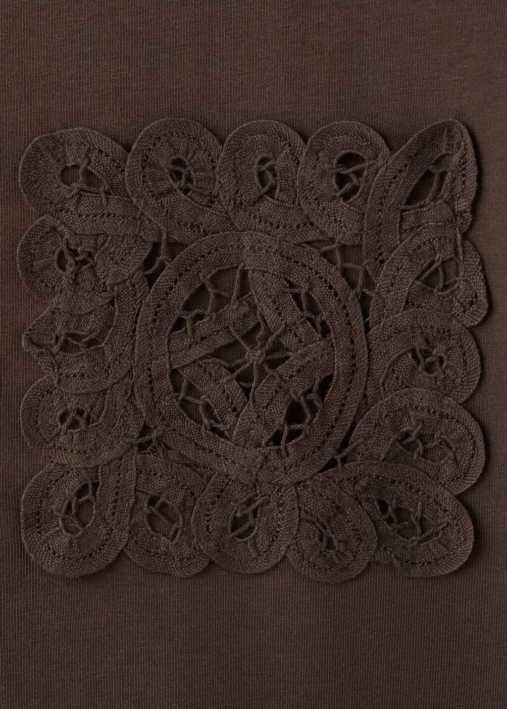 Brown Embroidered Cotton T-Shirt, 0201_32, large image number 1