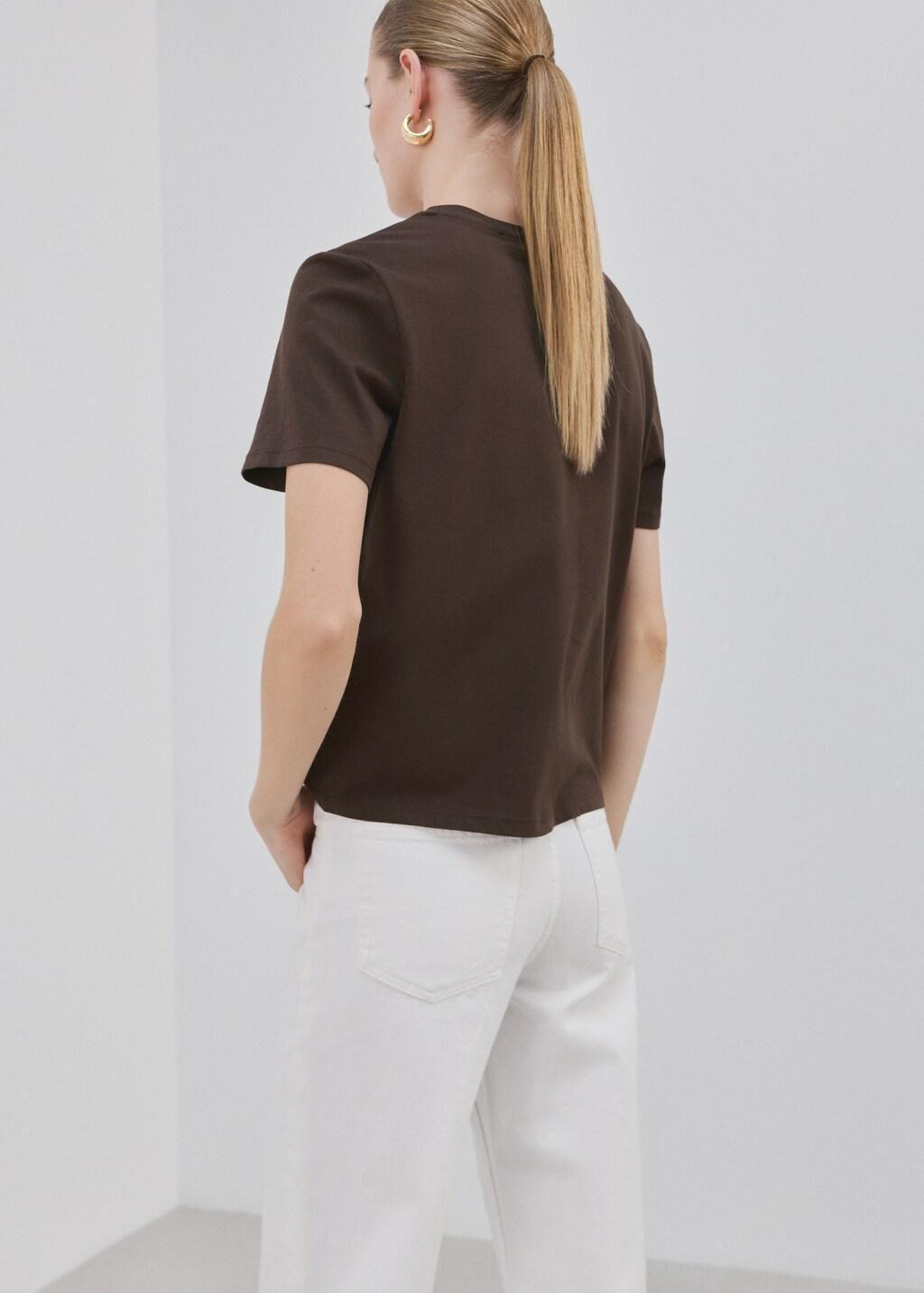 Brown Embroidered Cotton T-Shirt, 0201_32, large image number 2