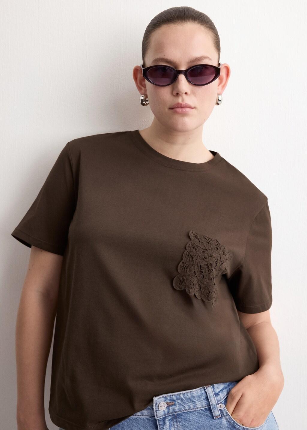 Brown Embroidered Cotton T-Shirt, 0201_32, large image number 6